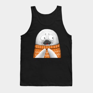 Cute Seal Wearing Orange Sweater Tank Top